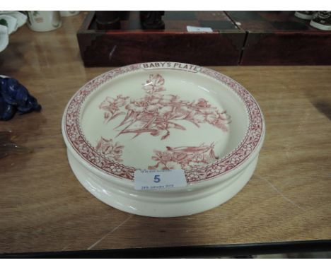 A Victorian style transfer printed ceramic baby's plate 
