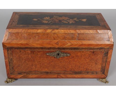 AN 18TH CENTURY CONTINENTAL WALNUT INLAID THREE DIVISION TEA CADDY. 12.5ins wide.