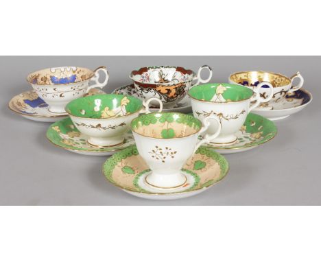 SIX VARIOUS CUPS AND SAUCERS.
