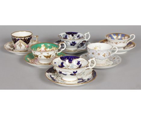 SIX VARIOUS CUPS AND SAUCERS.