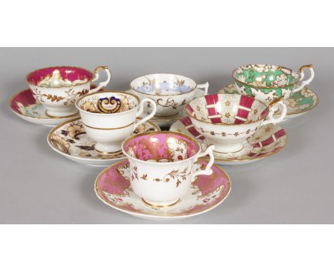 SIX VARIOUS CUPS AND SAUCERS.