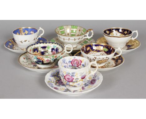 SIX VARIOUS CUPS AND SAUCERS.