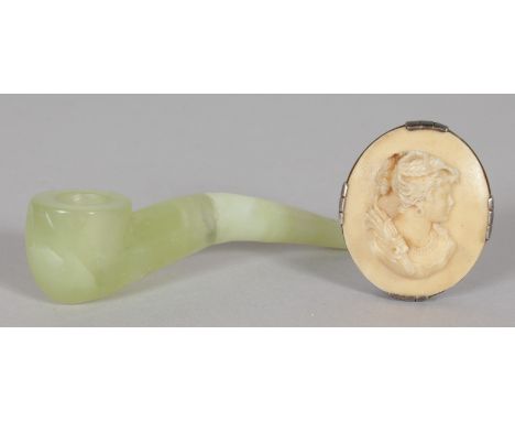 A JADE PIPE AND BROOCH (2).