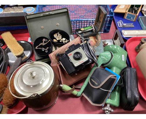 Cameras - Praktica, Kodak brownie, Olympus, quantity of costume jewellery to include cuff links, tie pins and necklace etc, M