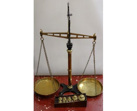 Victorian Bartlett and Sons scales with cased weights from Mappin &amp; Webb store, 12-13 Poultry, London - Approx height: 13