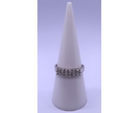 9ct white gold double row diamond set ring - Size M 