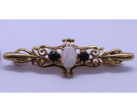 9ct gold opal &amp; sapphire set brooch 