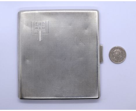 Heavy hallmarked silver cigarette case with War Department provenance letter - Approx weight: 120g 