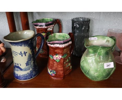 Collection of ceramic jugs to include a glass vase 