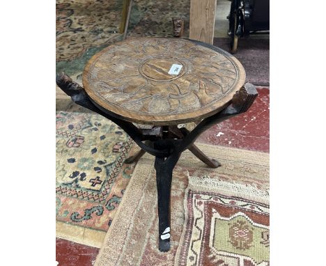 African carved folding tripod table 