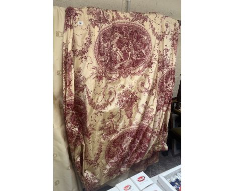 Pair of Clive Christian curtains with liners from stately home - Cream and red silk, this pattern currently retails at £200 p