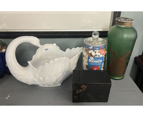 Antique Boots glass jar &amp; swan planter with camera 