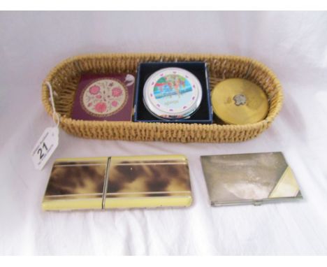 Basket of vintage compacts etc