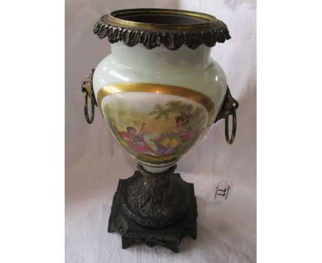 Former French hand painted oil lamp with ormolu