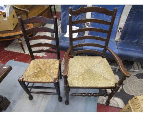 Set of 6 ladder back dining chairs to include 2 carvers