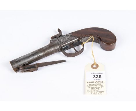 A 40 bore percussion boxlock pistol with spring bayonet, originally flintlock c 1820, by A. Wallis, 8" overall, turn off barr