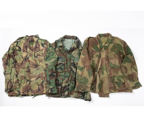 A 1950s Belgian Army Airborne smock; a US frog and leaf smock and a British 1968 pattern camo jacket. GC  £50-60 