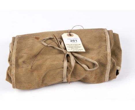 A WWII RAF Medical officers field instrument kit, comprising a khaki linen container marked "Instruments Surgeons Roll", mark