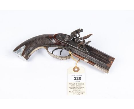 A double barrelled 90 bore over and under flintlock travelling pistol, by Henry Tatham Junior, c 1825, 7½" overall, octagonal