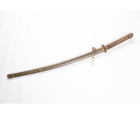 A good WWII Japanese officer's sword, katana, blade 27" with billowing yakiba, the tang with left slanting file marks, single