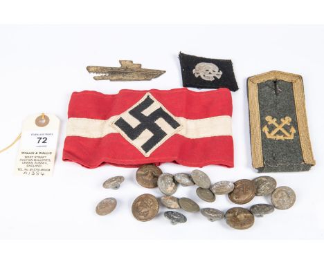 Third Reich insignia: Hitler Youth linen armband with applied woven insignia, Marine Artillery Petty Officer's shoulder strap
