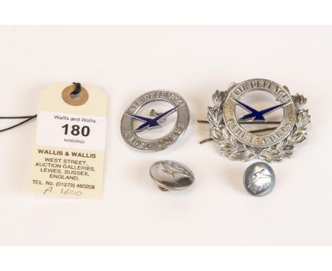 Air Defence Cadet Corps: officer's chrome and enamel cap badge, ORs ditto (one lug detached but present), one large and one s
