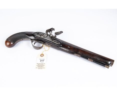 A 16 bore flintlock duelling pistol by Bennett &amp; Lacy, c 1800,   16? overall, sighted octagonal barrel 9½? engraved ?67 R