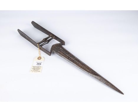 An 18th Century Indian dagger Katar, blade 11" with ribbed sunken panel and stout reinforced armour piercing point, with plai