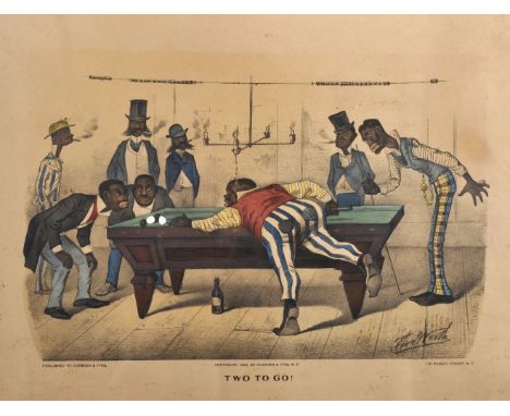 Thomas B Worth (1834-1917) American, Currier and Ives (20th Century) American. "Two to Go!", a Game of Billiards, Print, 13" 