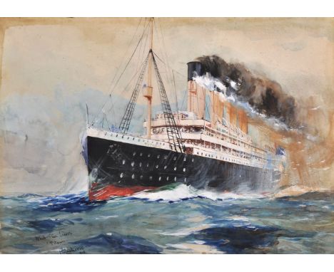Bernard Raoul Lachevre (1885-1950) French. 'White Star Liner, Titanic', Watercolour, Signed and Dated Bernard R Lachevre 1910