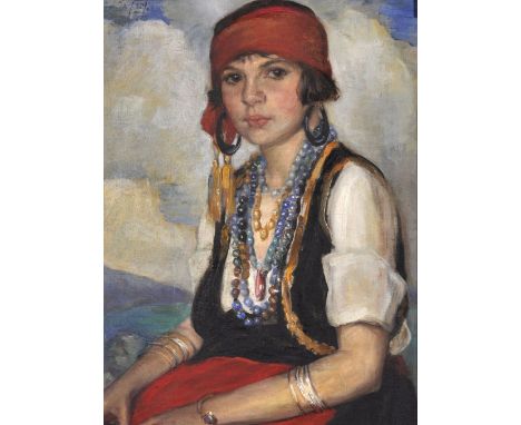 19th Century Irish School. Portrait of a Seated Gypsy Lady, Half Length, Oil on Canvas, Indistinctly Signed and Dated '92, 27