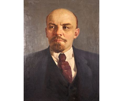 20th Century Russian School. A Bust Portrait of Lenin, Oil on Canvas, Unframed, 31" x 23".