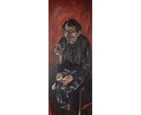 Colin Spencer (1933-    ) British. "Portrait of Michael Davidson" (Journalist, 1897-1976), seated holding a Drink and Smoking
