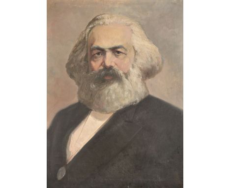 20th Century Russian School. A Bust Portrait of Karl Marx, Oil on Canvas, Unframed, 31" x 23.25".