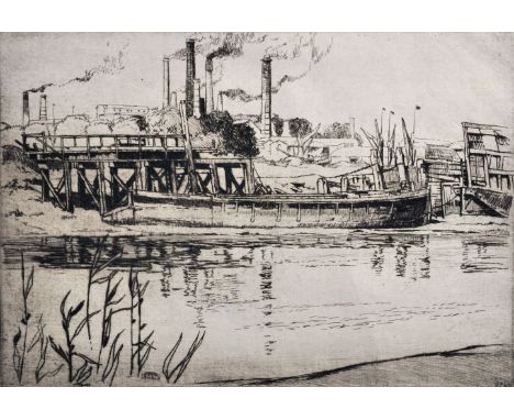 Leslie Moffat Ward (1888-1978) British. "A Medway Cement Wharf", Etching, Signed, Inscribed and numbered '6' in Pencil, Unfra