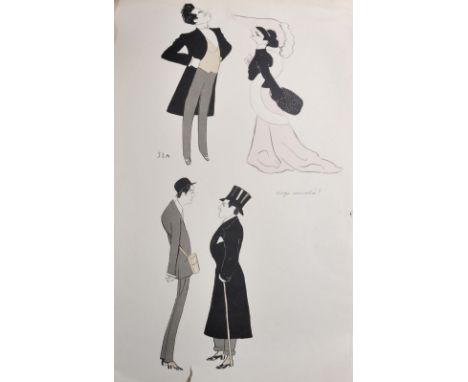 Georges Goursat 'SEM' (1863-1934) French. A Caricature of Elegant Figures, Lithograph, Unframed, 20.5" x 14.25", and another 