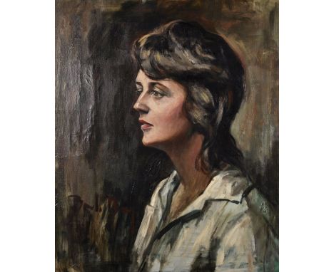 20th Century English School. Portrait of a Lady, Oil on Canvas, Indistinctly Signed, 24" x 20".