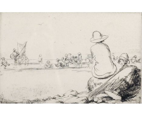 Eileen Alice Soper (1905-1990) British. "On the Sands, c.1927", Etching, Signed in Pencil, 4.75" x 7.25".