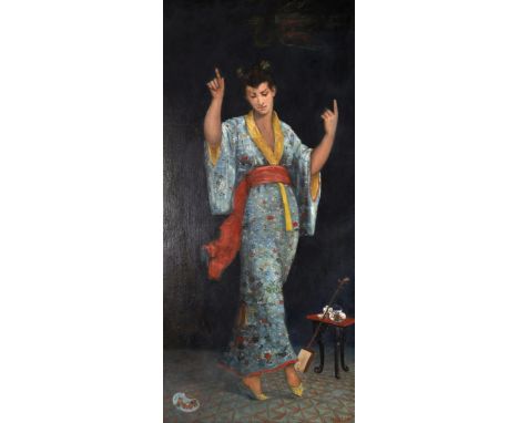 Alix Louise Enault (1850-1913) French. A Full Length Portrait of a Dancing Geisha, Oil on Canvas, Signed and Dated, 41.5" x 2