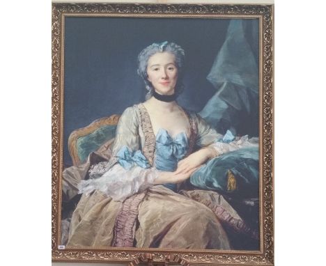 A.T.O. A VERY LARGE COLOURED PORTRAIT PRINT of a lady in a gilt frame. 52.5" x 61".