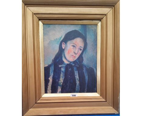 A.T.O. A COLOURED PORTRAIT PRINT of a sombre lady, framed. 19.5" x 22.5".