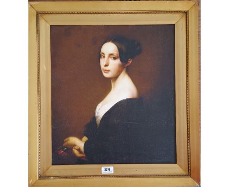 A.T.O. A COLOURED PORTRAIT of a lady in an early 20th century gilt frame. 21.5" x 23.5".