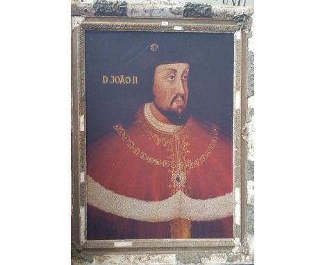 A.T.O. A COLOURED PORTRAIT PRINT of an 18th century cleric, framed. 48" x 63".