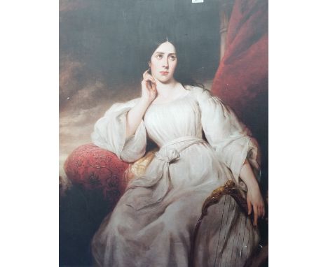 A.T.O. A COLOURED PORTRAIT PRINT of a lady in a white dress. U.F. 30" x 36".