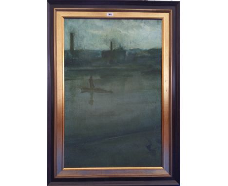 A.T.O. A COLOURED PRINT of an industrial scene with a river to the fore, in a contemporary frame. 31.75" x 43.75".
