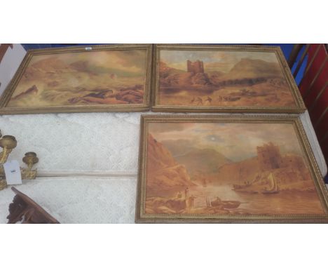 A GROUP OF THREE PRIMITIVE PICTURE PROPS with rubber frames. 32 x 22ins.
