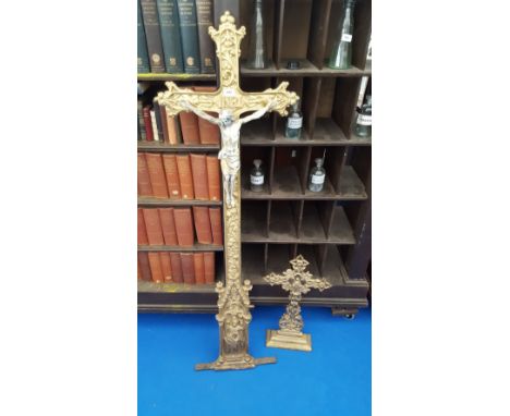 TWO VINTAGE CAST IRON CRUCIFIXES.