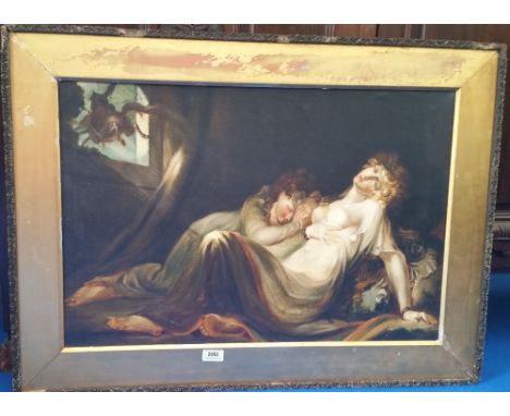 A.T.O. A COLOURED PORTRAIT PRINT of two women, framed. 34" x 25".