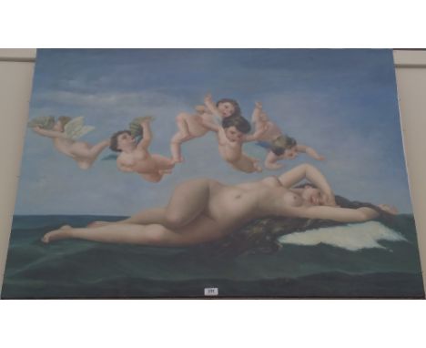 A.T.O. A COLOURED PRINT of a naked woman with cherubs. U.F. 48" x 36".