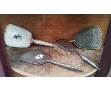 A COLLECTION OF VINTAGE MIRRORS, BRUSHES, ETC.